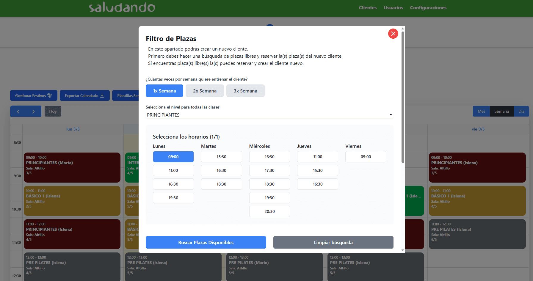 Sistema de reserva de clases